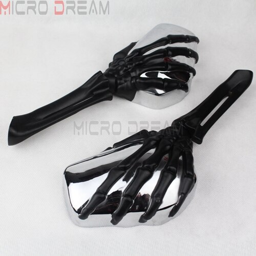 Aluminum Motorcycle Rear View Side Mirrors For Harley Chopper Bobber Fat Boy Cruiser Custom Skeleton Hand Claw Mirror: Black Chrome