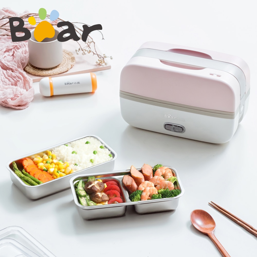 Bear Electric Heated Lunch Box Mini Rice Cooker Portable Heating Cooking Pot Multi Stainless Steel Inner Bento Box Food Warmer