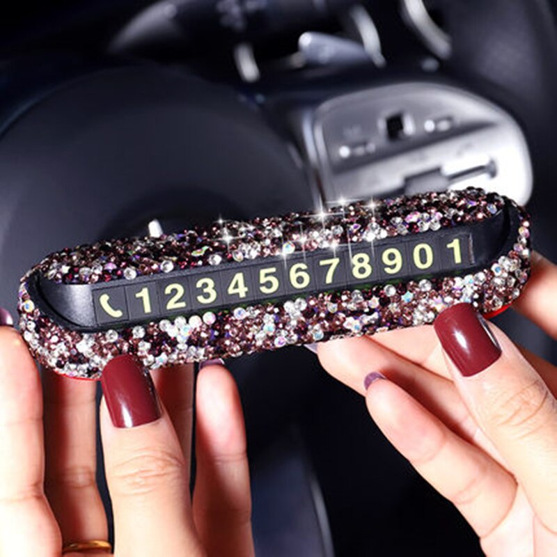 Rhinestone bil midlertidig parkeringskort skjulbar telefonnummer plate bil-styling tilbehør interiør kvinne dekorasjon: Lilla