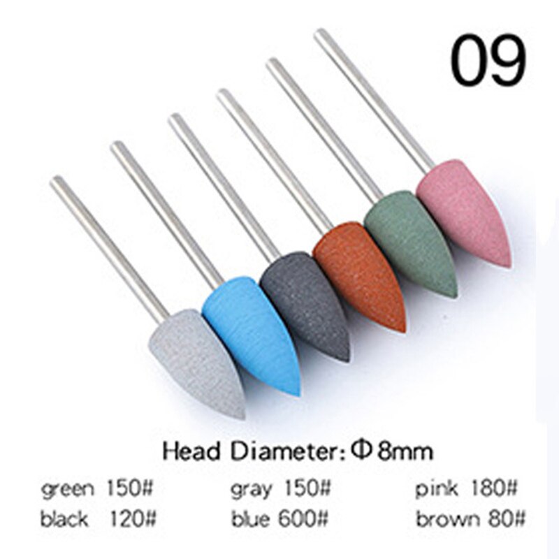 6 st/set silikon polerhuvud nagelpolering polering exfolierande manikyr maskin polerhuvud silikonborr: 09
