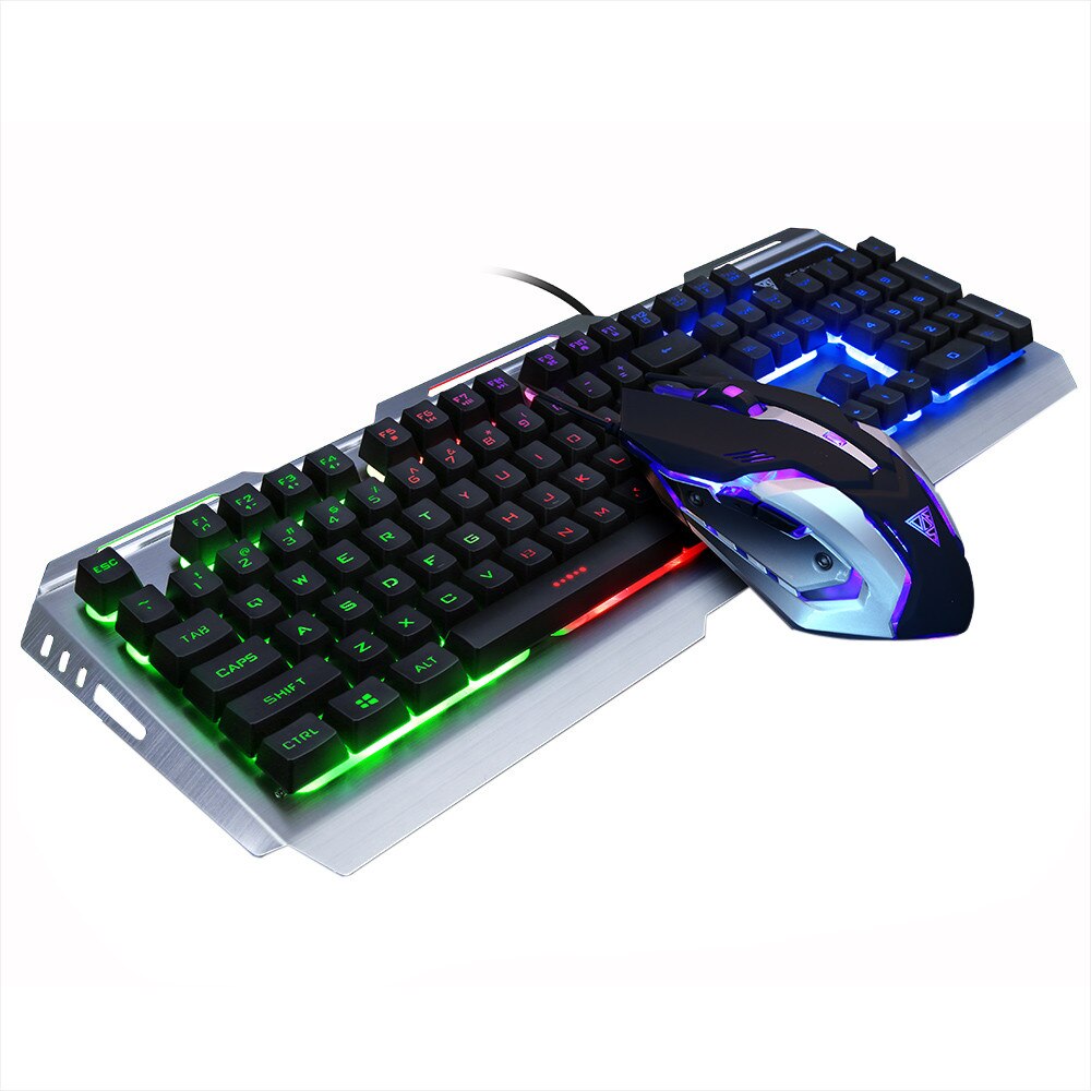 V1 Gaming Keyboard Mechanical Keyboard and Mouse Combos 104 Key USB Wired RGB LED Backlit Keyboard 3 Color Switches for PC L0308: Silver