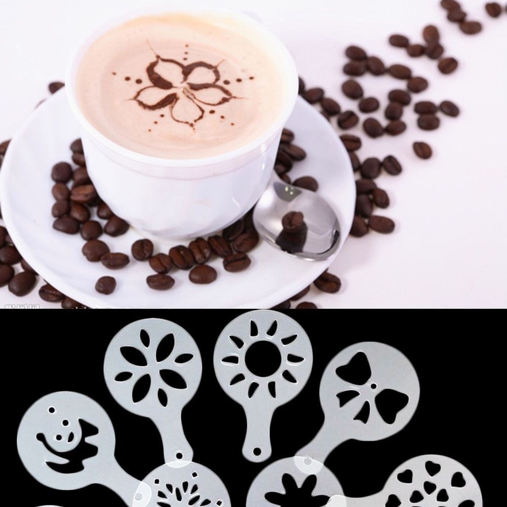16 Stks/set Van Leuke Patroon Spray Bloem Mold Latte Koffie Cappuccino Mold Melk Koffie Spray Bloem Model Pull Bloem mold