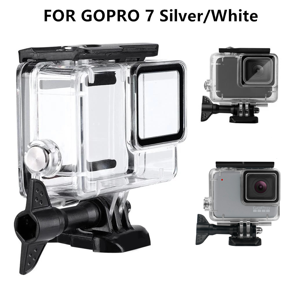 Funda impermeable para GoPro Hero 7, carcasa protectora blanca y plateada de 60m, carcasa para buceo subacuático, Cámara de Acción Go Pro Hero 7