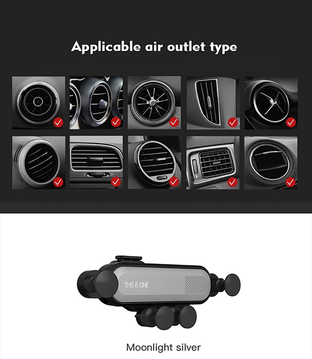 Universal Air Vent Car Mount Gravity Auto-Grip Phone Holder Smart Phone GPS Stand Bracket Universal Automobiles Interior Holders: Silver