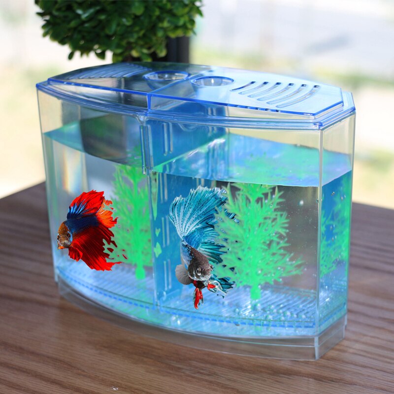 Mini Fish Tank Aquarium Betta Box Transparent LED Light Arcylic Fish Breeding Box Double Guppies Hatching Double Layer Incubator