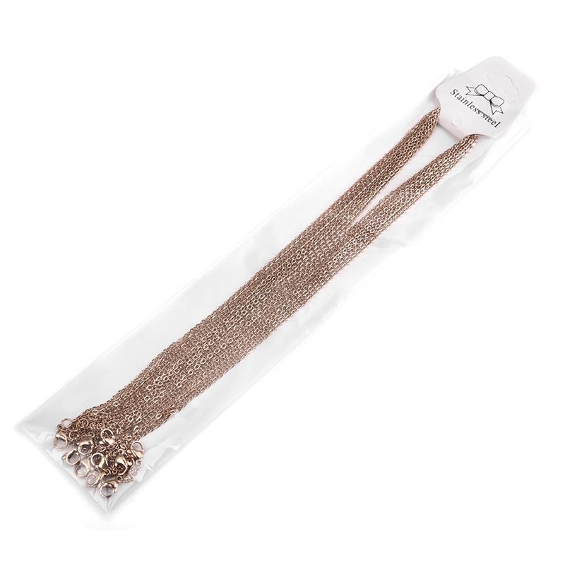 10 pces 50cm largura 2mm aço inoxidável link corrente cor prata preto com fecho de lagosta colares de corrente cubana para fazer jóias: Rose gold