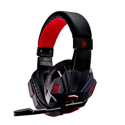 Wired Headset LED Light Soft Ear Muff Adjustable Over-ear PC Notebook Gaming Wired Headset: Black Red No led