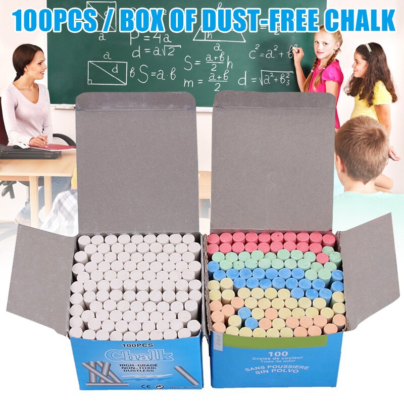 100pcs Mixed Colour White Chalk Sticks Pack Kids Playground School Art Learning JR Deals