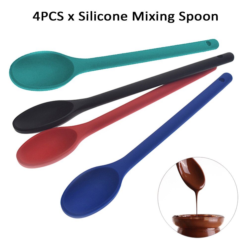 4 Colors Portable Hanging Heat Resistant Food Stirring Baking Nonstick Restaurant Serving Silicone Mixing Spoon Long Handle
