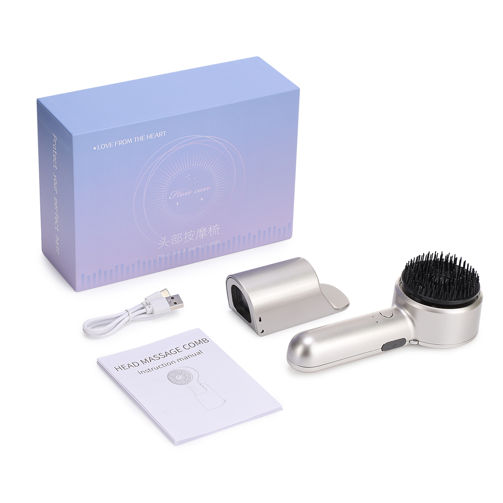 Peigne de Massage électrique à tête vibrante à lumière rouge, applicateur d'huile, brosse nourrissante pour le cuir chevelu, Anti-perte de cheveux: Marron