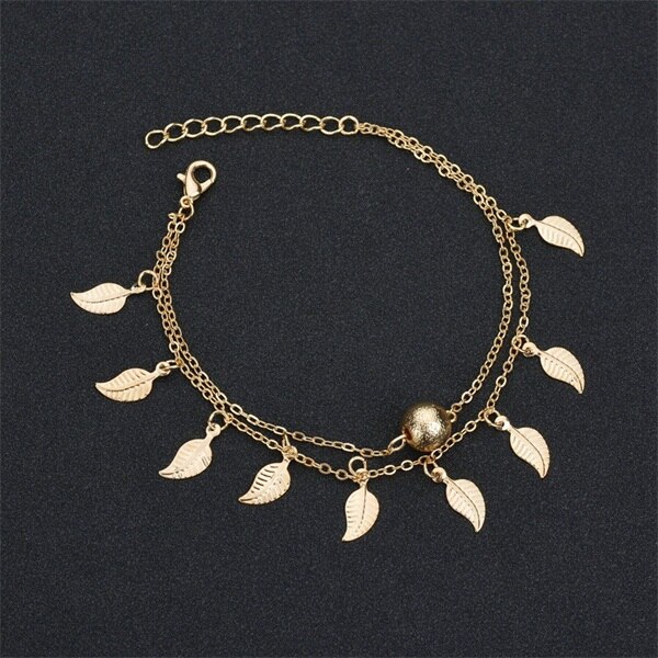 Enkelbanden Vrouwen Strand Voeten Armbanden Leaf Decoratie Boho Been Armband Rvs Enkelband Lichtmetalen Sieraden Accessoires: TFJL012GO