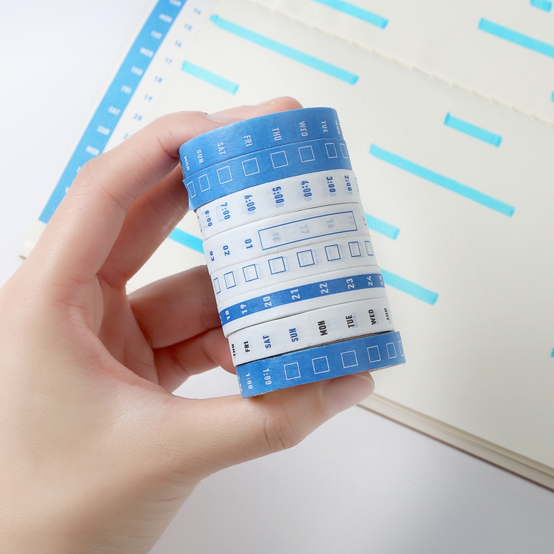 4 stk mini timeplan papir washi tape uke dato klokkeslett sjekkliste 8mm selvklebende maskeringstape planlegger agenda klistremerker kontor  a6943