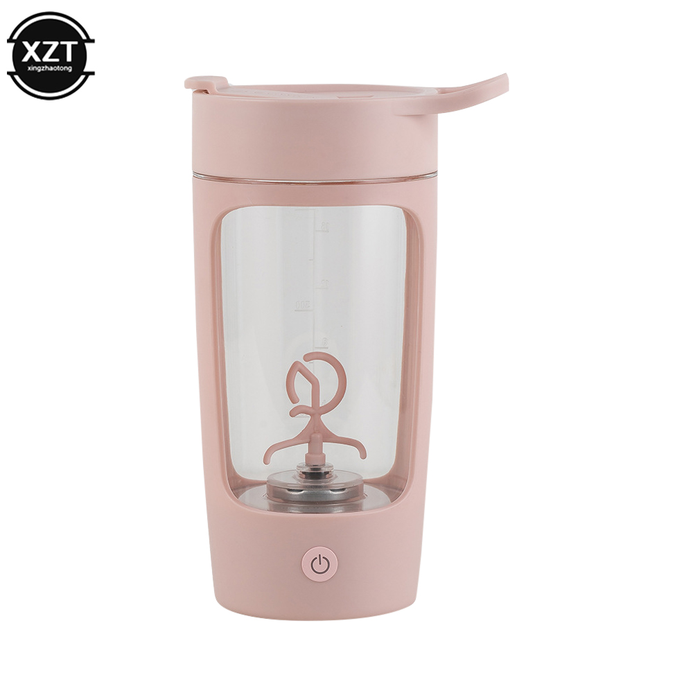 Botella coctelera de proteínas eléctrica USB de 650ml, taza de licuadora recargable portátil, tazas mezcladas multiusos de 650ml para entrenamiento físico: Rosa