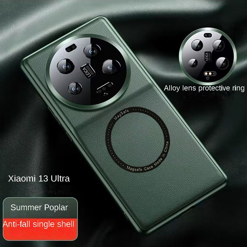 Magsafe lederen schokbestendige hoes siliconen voor Xiaomi 13 Ultra 15 mi 14 ultra magnetische draadloze oplaadcover: silicium / Fluorescerende Gele