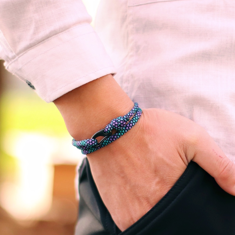 Men Paracord Bracelet Double Layer Macrame Braclet Black Stainless Steel Braslet For Him Beach Surfer Brazalete Pulsera