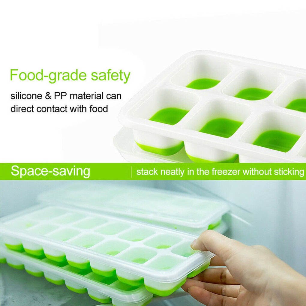 14 Ice Cubes Mold Easy-Release Water Cocktail Drink Ice Maker Trays DIY Ice Cube Make Tool with Non-Spill Lid Pudding Mould