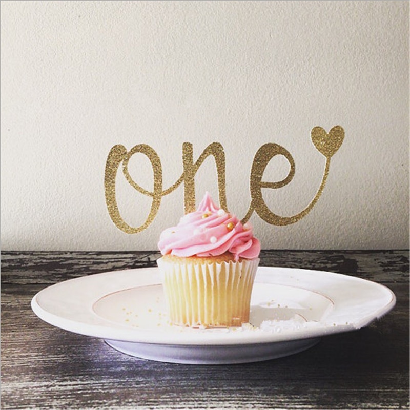 Cakelove 1pcs Glitter Cake Topper One Year 1st First Happy Birthday Party Kids Girls Boys Baby Shower Anniversary Decoration Supplies