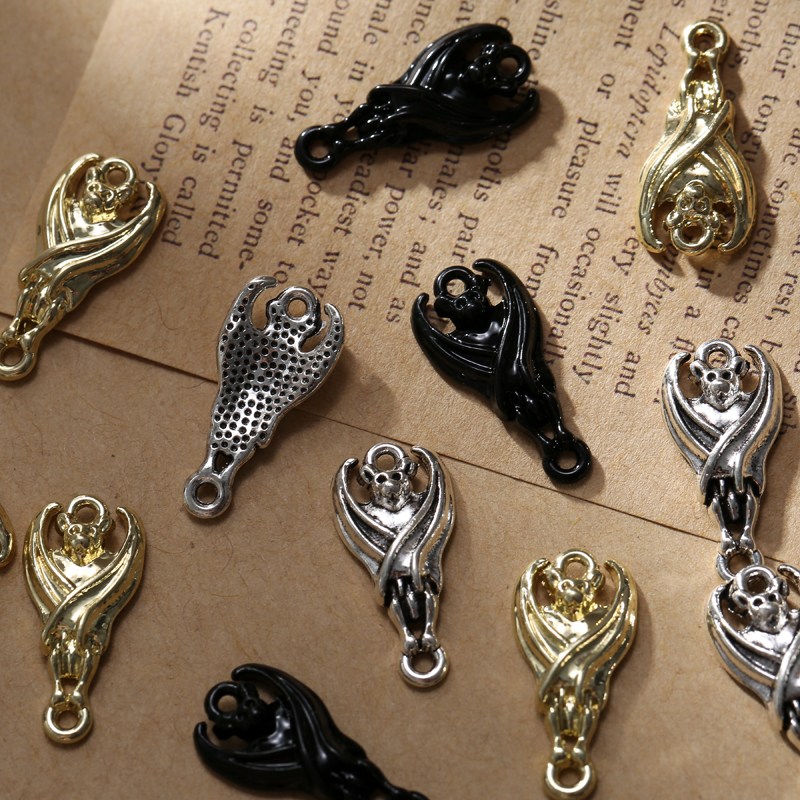 10 unids/lote de dijes de murciélago de Color dorado y negro, conector colgante, pendientes DIY, pulsera, collar para accesorios de fabricación de joyas