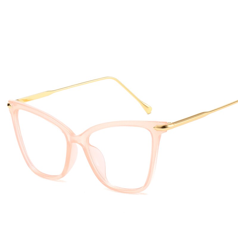 Retro brillestel kvinder katteøje briller store gennemsigtige klare briller stel til kvinder metal ben: Lyserød