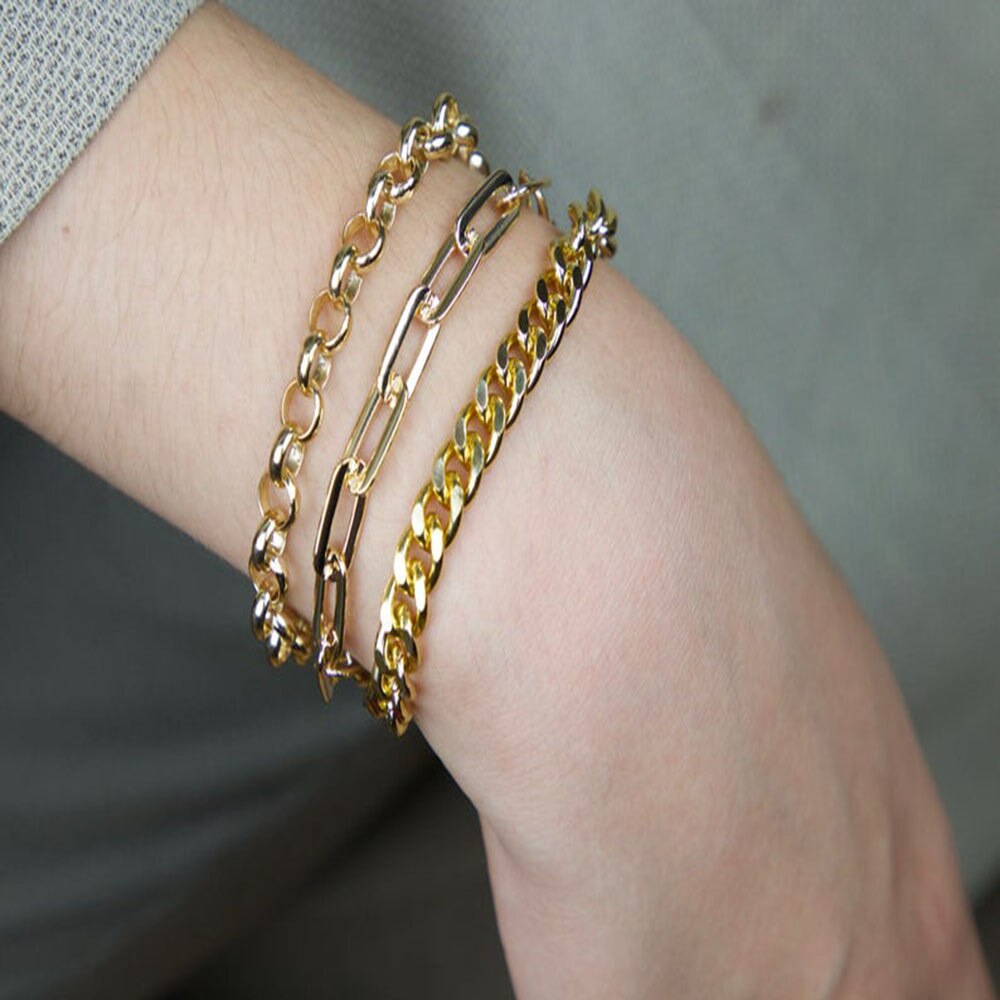 Pulsera de metal de 3 piezas para mujer, cadena gruesa, estilo bohemio, de , joyería