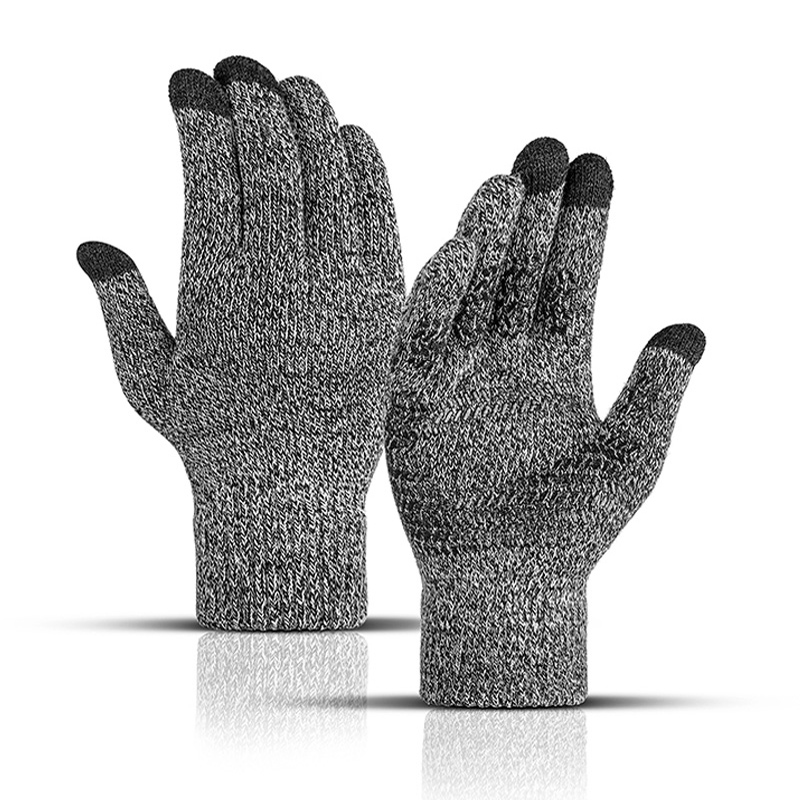 Guantes de punto antideslizantes para hombre, manoplas masculinas de goma antideslizantes de dedo completo para conducción, negocios y ciclismo, con pantalla táctil, para invierno y otoño: Grey