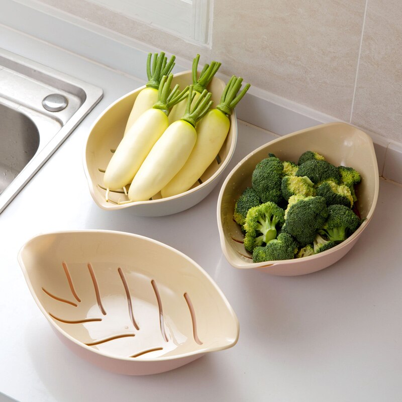 House leaves double wash vegetable basin kitchen plastic drain basin household fruits vegetables leachate wash vegetable basket