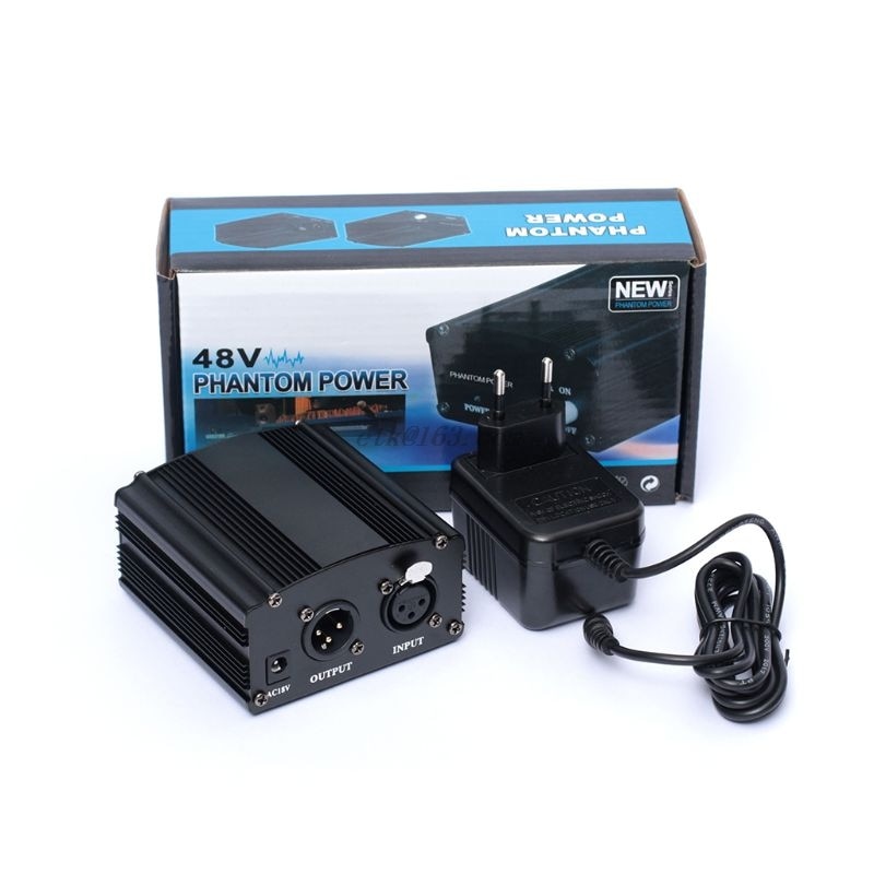 48V Phantom Power Supply with Adapter AU US EU Plug for Condenser Mic Karaoke Microphone Accessories Kit: EU