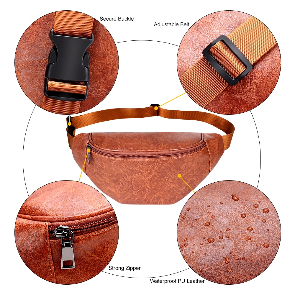 Buylor Fanny Pack Women's Belt Bag PU Leather Waist Bag Hip Bumbag Men Waterproof Chest Bag Casual Waist Pack for Outdoors