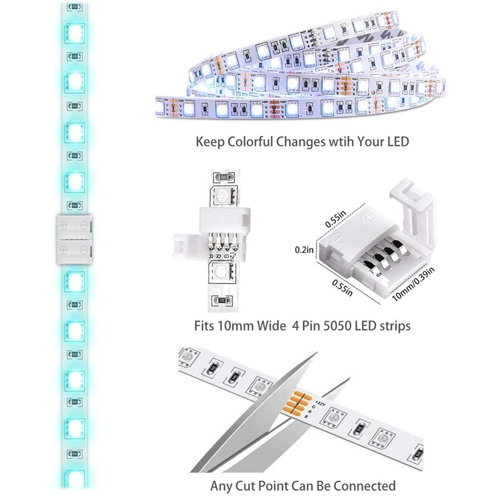 40Packs 4-Pin RGB LED Light Strip Connectors 10mm LED Strip Gapless Solderless Adapter Terminal Extension Led Strip Connector