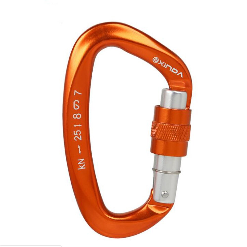 XINDA 25KN Mountaineering Caving Rock Climbing Carabiner D Shaped Safety Master Screw Lock Buckle Escalade Equipement: Orange