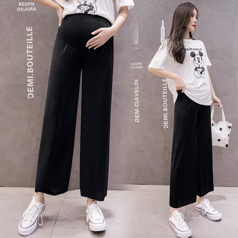 2949# Maternity Pants Summer Casual Pants Solid Color Loose Comfy Belly Support Pants Elastic Waist Maternity Trousers