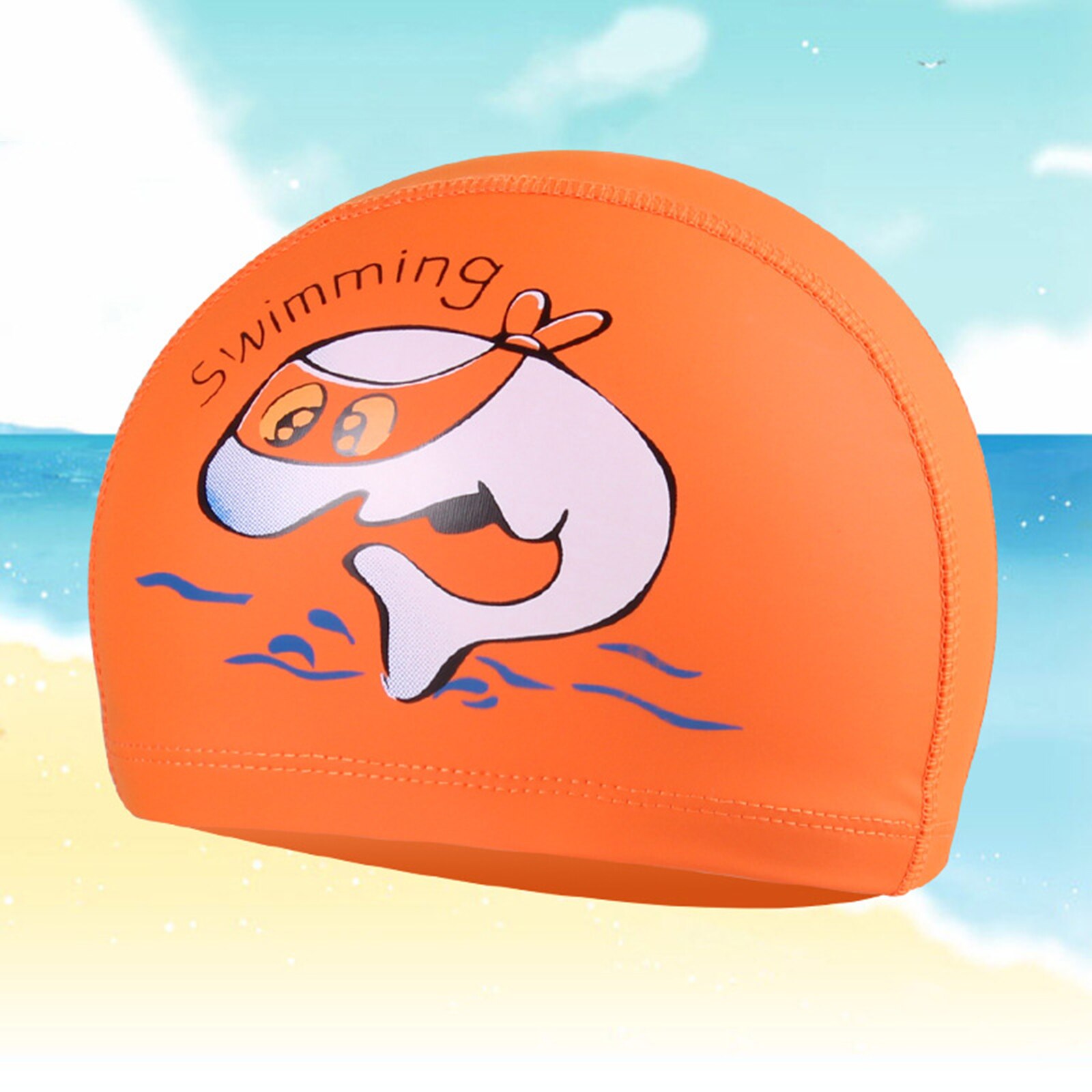 3D Swim Hat Stretchy Bathing Swimming Hat Teens Girls Boys Beach Cute Swim Age 2-12 Toddle Children Pool Ear Protector: Orange Dolphin
