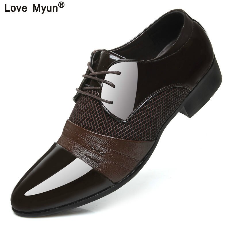 Big size china brand classic male Footwear Brown black White Push dress patent leather office Large Social shoe for men