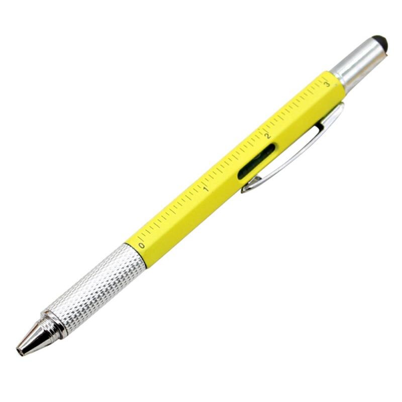 Bolígrafo destornillador de pluma todo en uno, regla nivel de burbuja con herramienta de escala superior, bolígrafo multifunción, papelería para escuela y oficina: yellow
