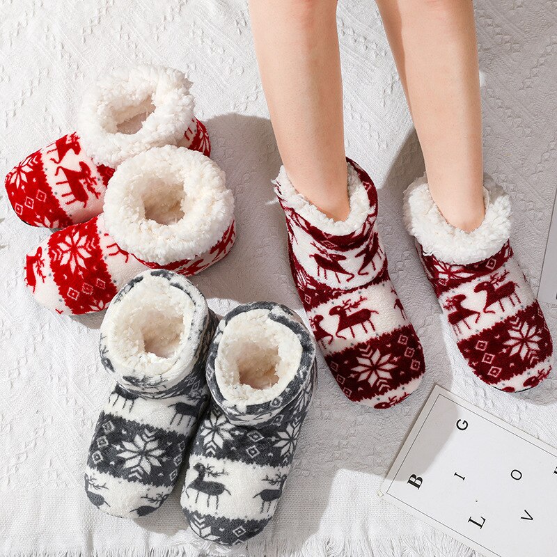 Hause Hausschuhe Frauen Winter Boden Schuhe Weihnachten Elch drinnen Socken Schuhe Warme Pelz Rutschen Damen Plüsch Hausschuhe Pantoffels Damen