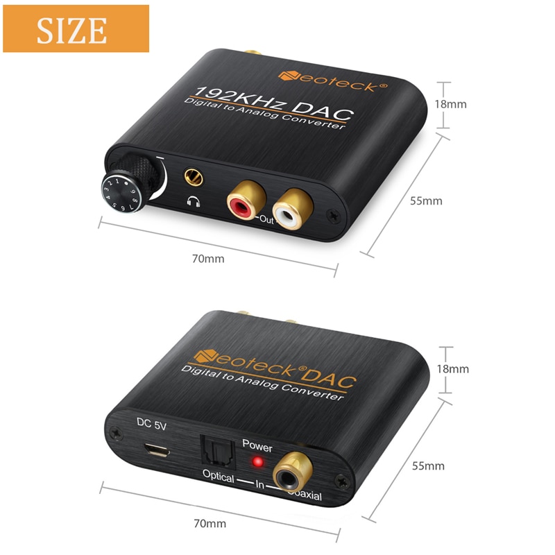 Neoteck Dac Audio Converter Coax Optical Naar Rca 2.1CH Toslink Naar Analoog Audio Converter Rca Met Volumeregeling Voor Amp