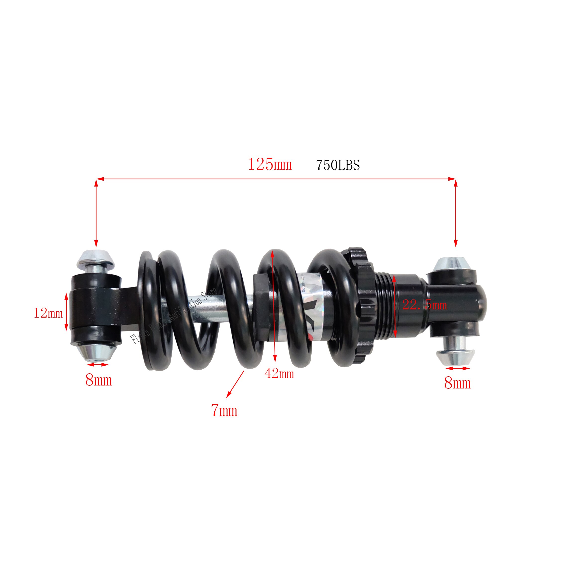 125mm 750 lbs foran bak støtdemper fjær for elektrisk sykkel scooter, e sykkel fjær 8mm bak støtdemper universal