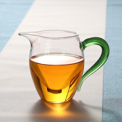 Heat-resistant Glass Tea Pitcher with Colored Handle Transparent Chahai Glass Kung Fu Fair Cup Office Tea Cup Drinkware: Green