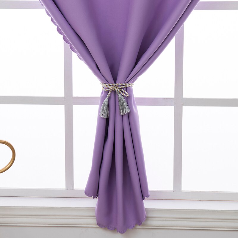 Cortina opaca para dormitorio a prueba de polvo de Color sólido correa de Velcro golpe instalación gratis cortinas cocina cortina para ventana de salón: Purple