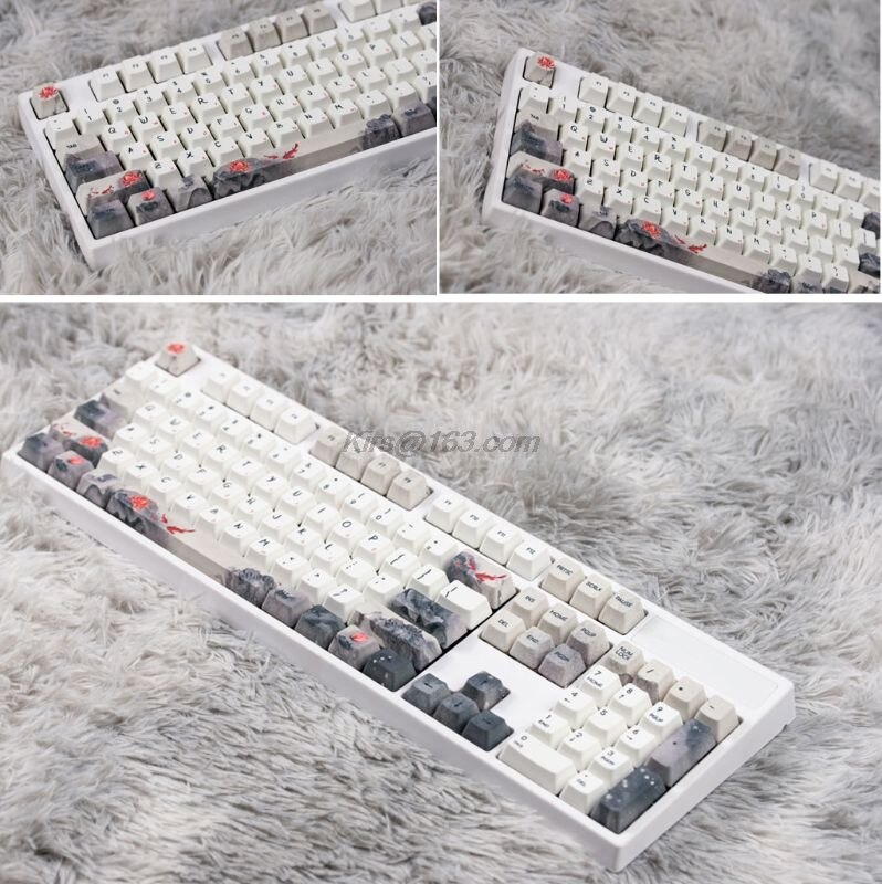 5 lados, sublimación de tinta, 108 teclas, OEM, teclas PBT, Teclado mecánico de teclas de juego completo, teclas de tinta Koi Nobori, teclas de carpa