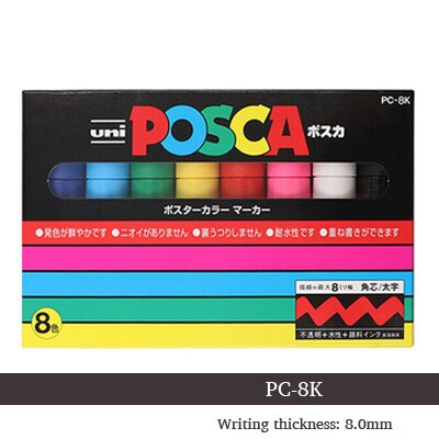 Uni posca tuschpenna pc -1m st -3m st -5m uppsättning pop affisch reklam penna måla penna komisk målning rund huvud vatten konst markör: Pc -8k 8 färger
