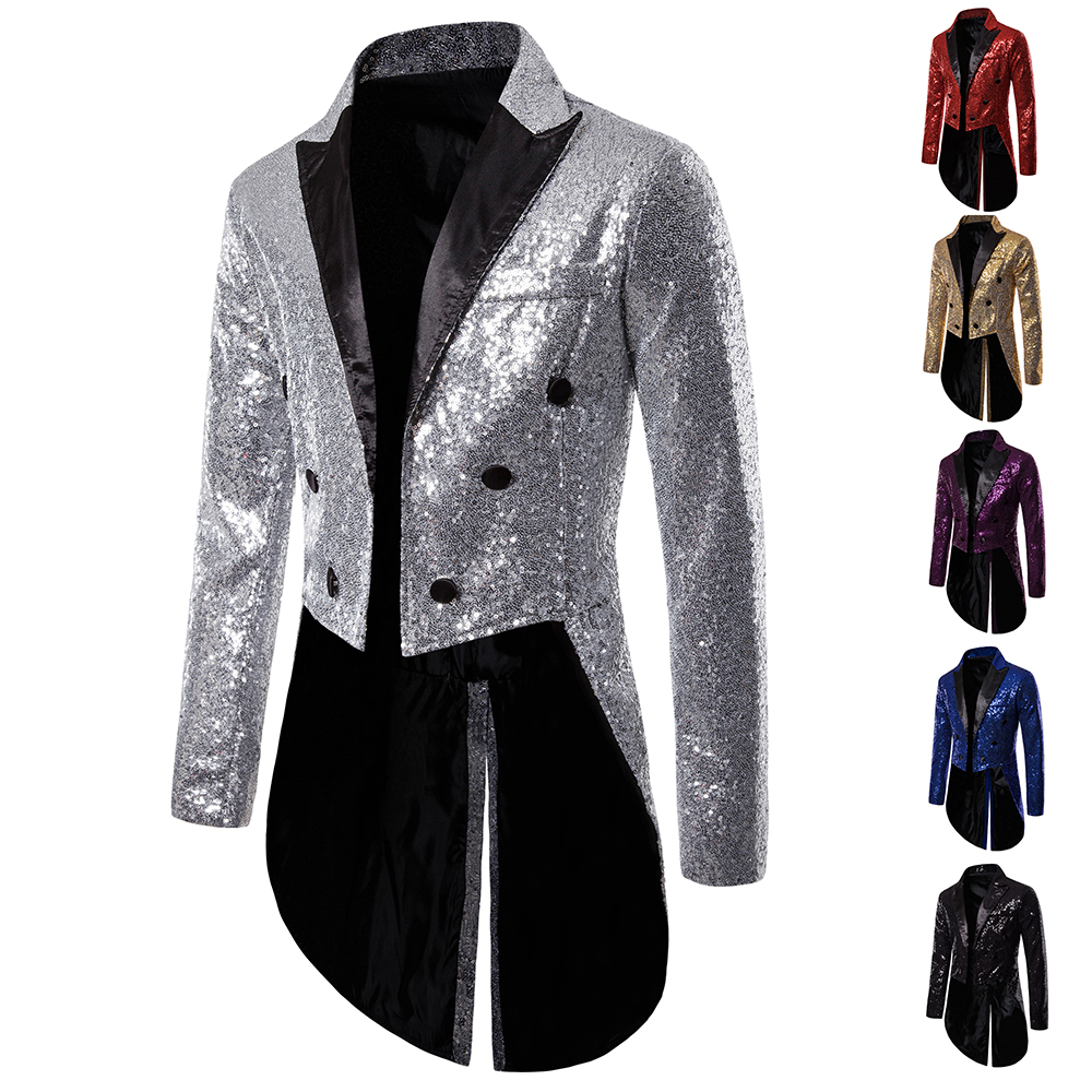 Traje de hombre con botones de lentejuelas redondas, esmoquin, espectáculo de escenario, presentador de boda, Festival de baile, celebración, cena, ropa informal para hombre, abrigo para hombre
