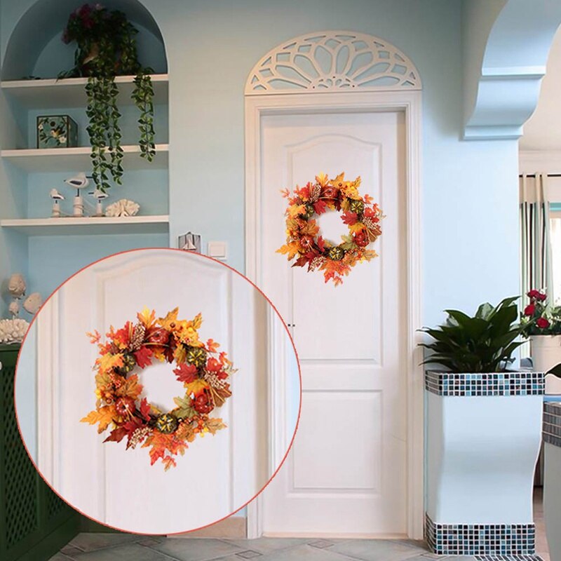 40Cm Kunstmatige Pompoen Krans Herfst Oogst Maple Leaf Zonnebloem Deur Decor Garland Thanksgiving Halloween Party Benodigdheden