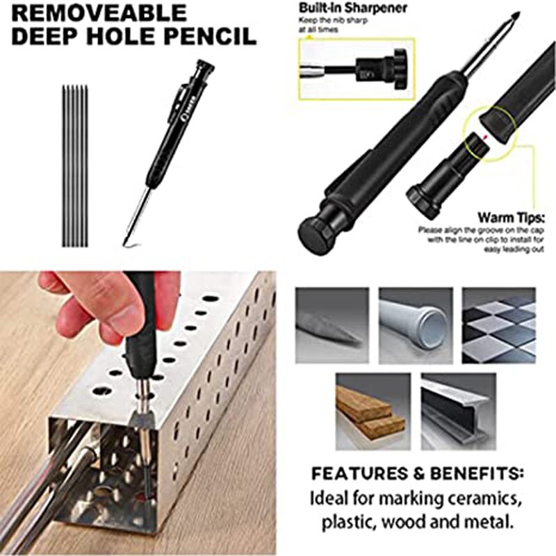 Multi-function Scribing Tool- Construction Pencil- Scribe Tool With Deep Hole Pencil DIY Woodworking Scribe Gauge Scriber Line