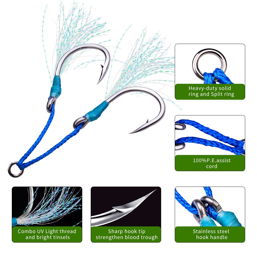 PROBEROS-anzuelos dobles de acero inoxidable, 1 paquete, 1/0-3/0-5/0-7/0-9/0 #, pesca con plumas