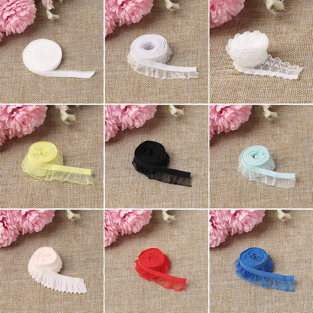 Color Lace Fabric for Decor Dolls Clothes Socks Pleated Elastic Lace Ribbon Material DIY Toy Doll Sew Clothing Collar Dress Trim
