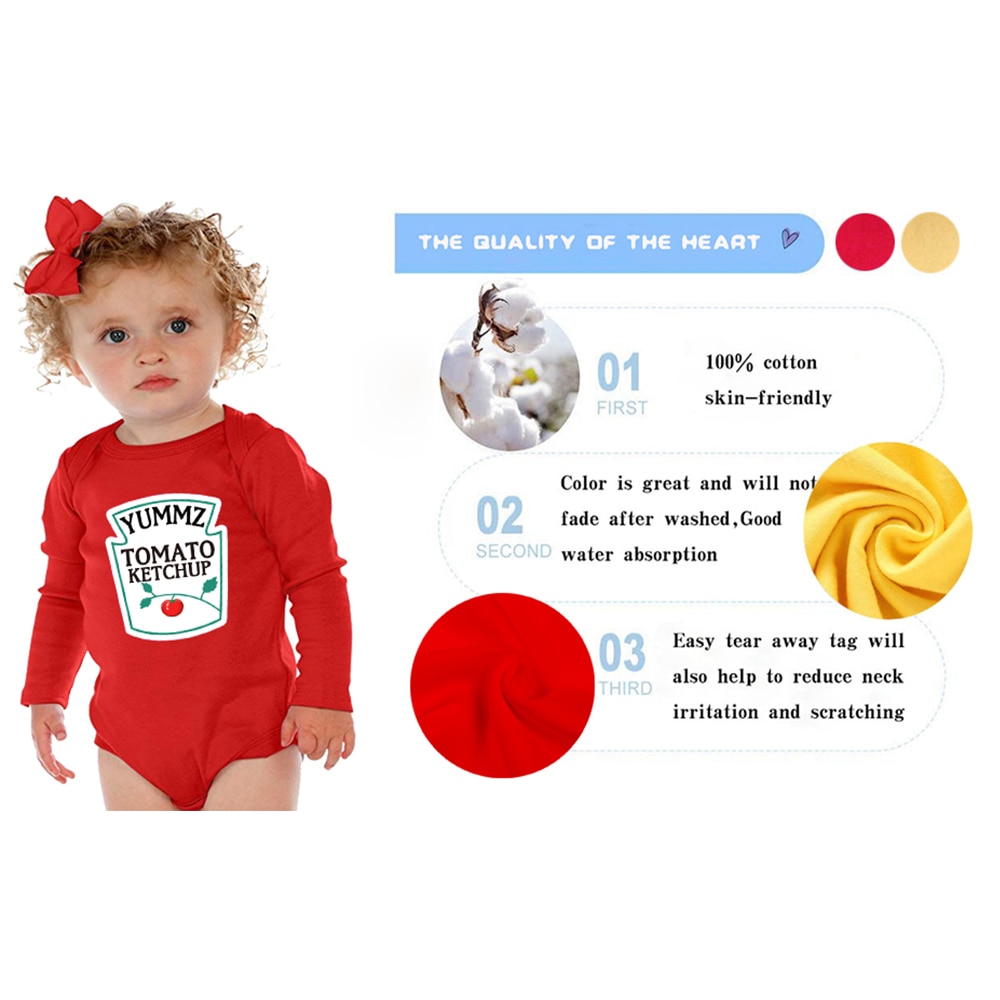 Culbutomind Yummz tomate Ketchup jaune moutarde rouge et jaune body bébé garçon jumeaux bébé vêtements jumeaux bébé garçons filles