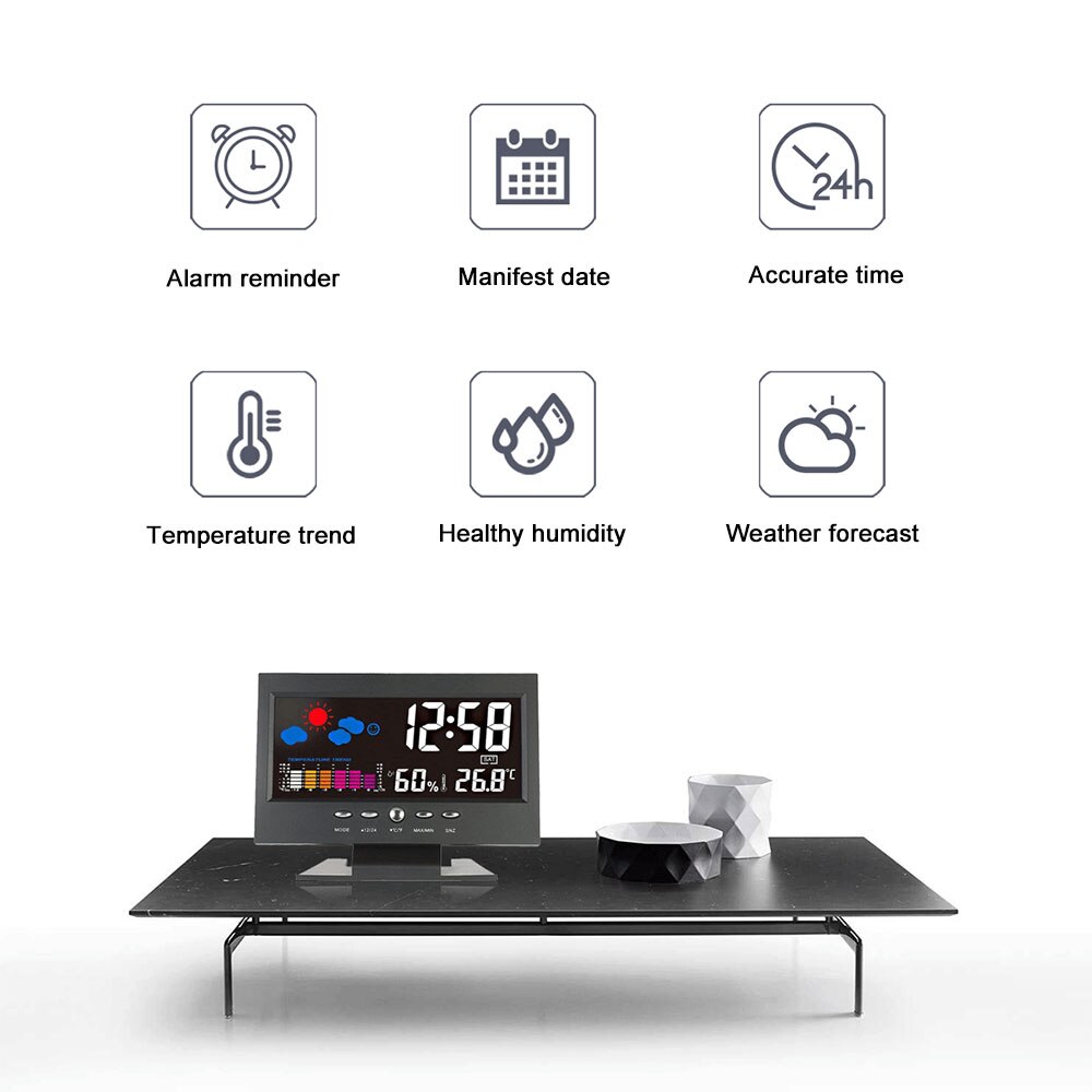 Weather Clock Color Screen LCD Digital Display Thermometer Humidity Meter Wireless Clock Colorful LCD Alarm Calendar Weather