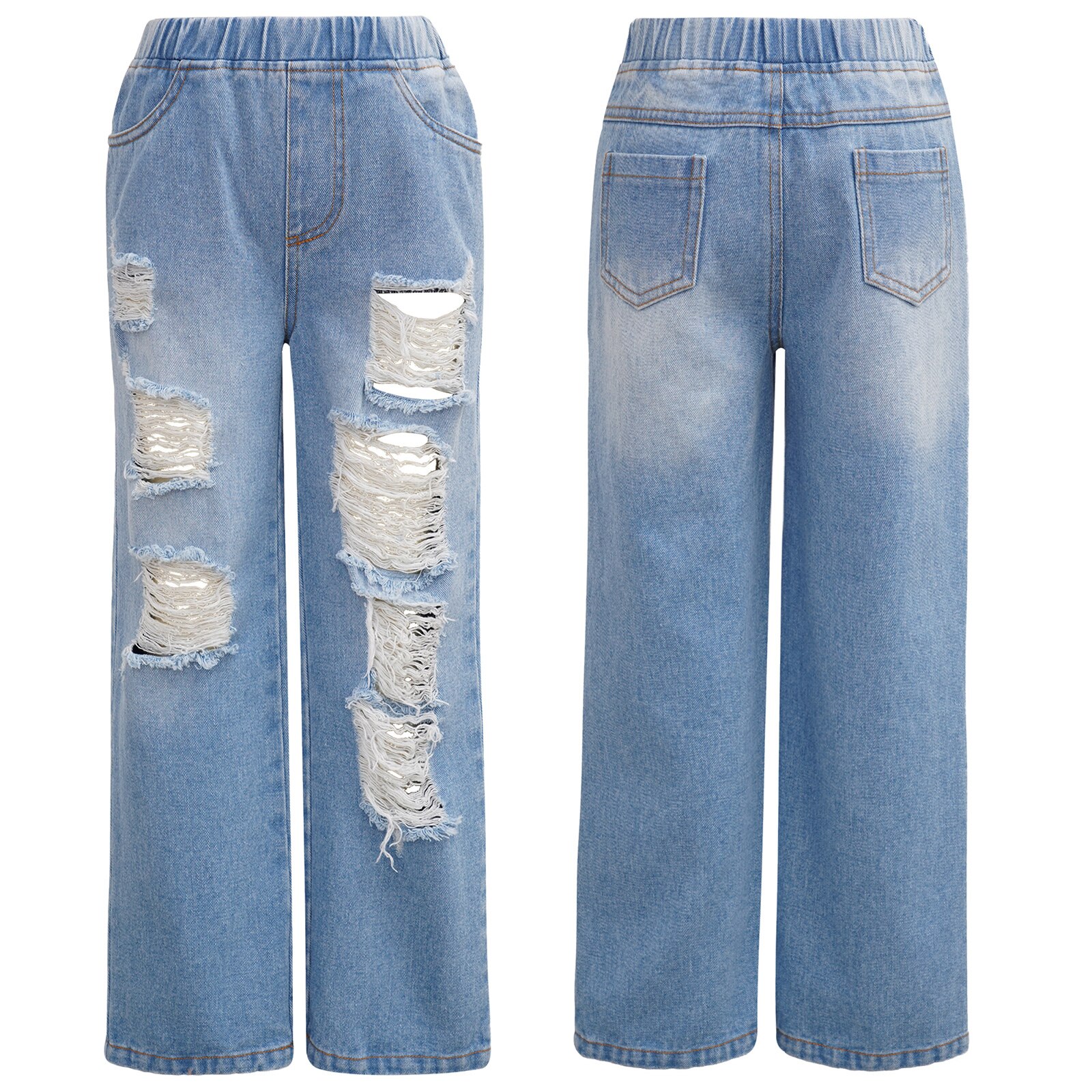 Pantaloni jeans strappati per bambini primavera proprietà bambini per pantaloni larghi in denim scuola ragazze grandi 4 11 12 13 14 anni: 6