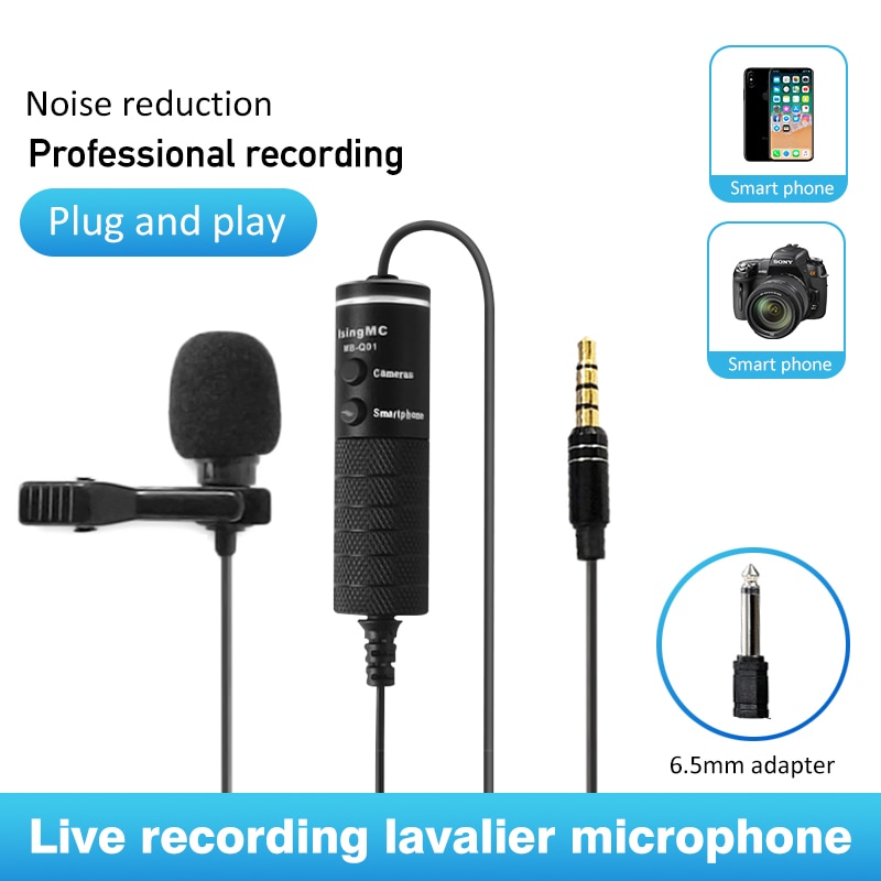 3.5mm Lavalier Condenser Microphone Mini Portable Video Audio Recording Studio Mic for Computer Laptop Phone Camera